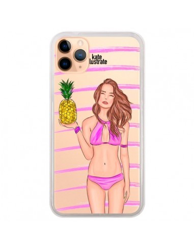 Coque iPhone 11 Pro Max Malibu Ananas Plage Ete Rose Transparente - kateillustrate