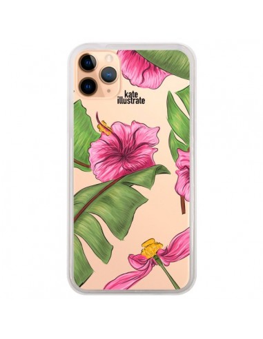 Coque iPhone 11 Pro Max Tropical Leaves Fleurs Feuilles Transparente - kateillustrate