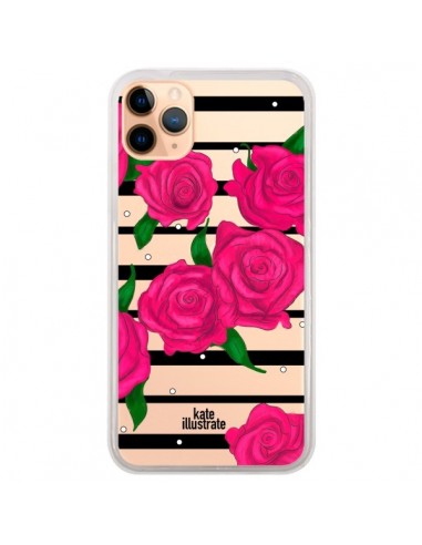 Coque iPhone 11 Pro Max Roses Rose Fleurs Flowers Transparente - kateillustrate