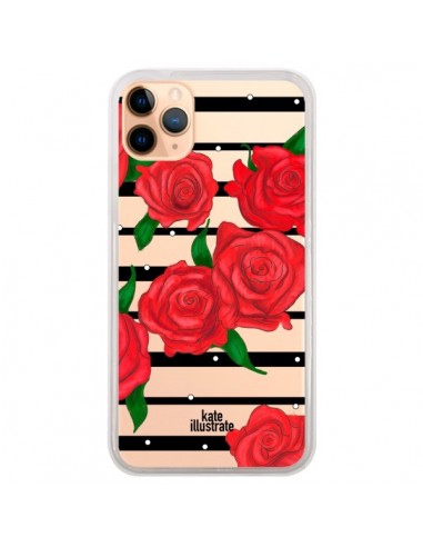 Coque iPhone 11 Pro Max Red Roses Rouge Fleurs Flowers Transparente - kateillustrate