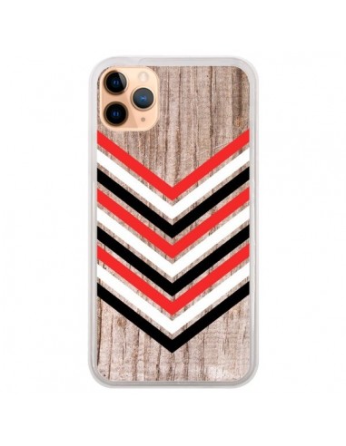 Coque iPhone 11 Pro Max Tribal Aztèque Bois Wood Flèche Rouge Blanc Noir - Laetitia