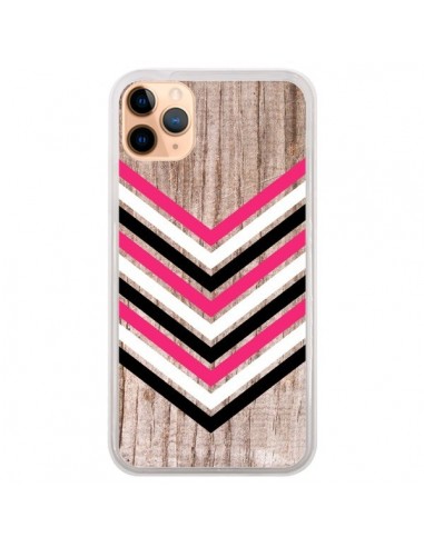 Coque iPhone 11 Pro Max Tribal Aztèque Bois Wood Flèche Rose Blanc Noir - Laetitia