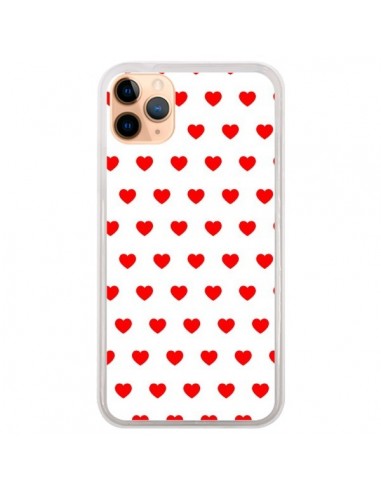 Coque iPhone 11 Pro Max Coeurs Rouges Fond Blanc - Laetitia