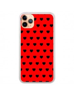 Coque iPhone 11 Pro Max Coeurs Noirs Fond Rouge - Laetitia
