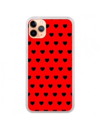 Coque iPhone 11 Pro Max Coeurs Noirs Fond Rouge - Laetitia