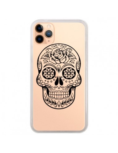 Coque iPhone 11 Pro Max Tête de Mort Mexicaine Noir Transparente - Laetitia