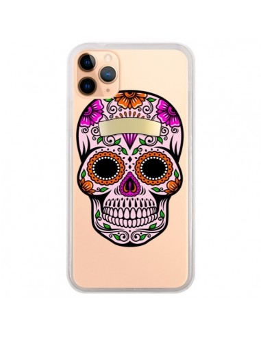 Coque iPhone 11 Pro Max Tête de Mort Mexicaine Noir Rose Transparente - Laetitia