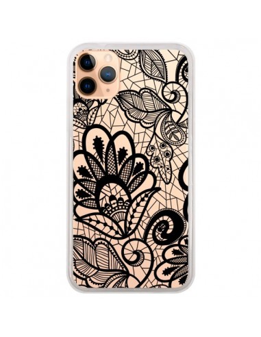 Coque iPhone 11 Pro Max Lace Fleur Flower Noir Transparente - Petit Griffin