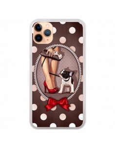 Coque iPhone 11 Pro Max Lady Jambes Chien Dog Pois Noeud...