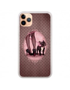 Coque iPhone 11 Pro Max Lady Jambes Chien Dog Rose Pois...