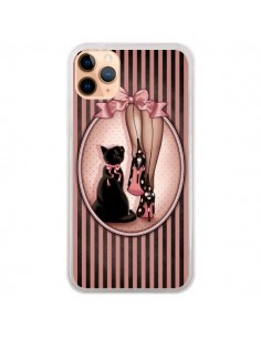 Coque iPhone 11 Pro Max Lady Chat Noeud Papillon Pois...