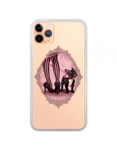 Coque iPhone 11 Pro Max Lady Jambes Chien Bulldog Dog Rose Pois Noir Transparente - Maryline Cazenave