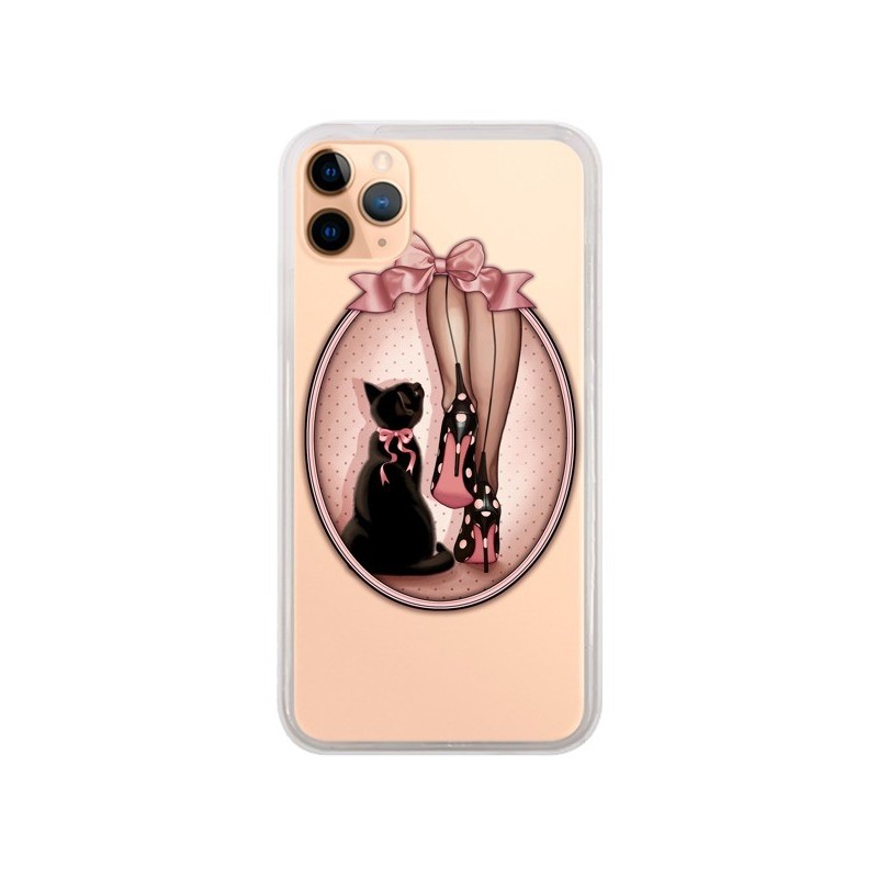 Coque iPhone 11 Pro Max Lady Chat Noeud Papillon Pois Chaussures Transparente - Maryline Cazenave