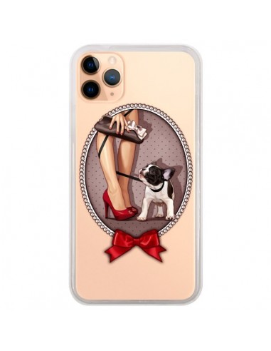 Coque iPhone 11 Pro Max Lady Jambes Chien Bulldog Dog Pois Noeud Papillon Transparente - Maryline Cazenave