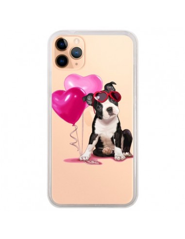 Coque iPhone 11 Pro Max Chien Dog Ballon Lunettes Coeur Rose Transparente - Maryline Cazenave