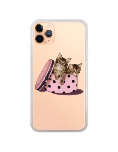 Coque iPhone 11 Pro Max Chaton Chat Kitten Boite Pois Transparente - Maryline Cazenave