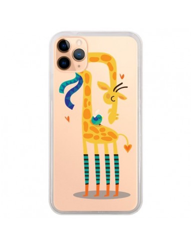 Coque iPhone 11 Pro Max L'oiseau et la Girafe Amour Love Transparente - Maria Jose Da Luz