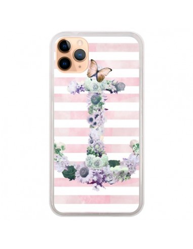 Coque iPhone 11 Pro Max Ancre Rose Fleurs Navire - Monica Martinez