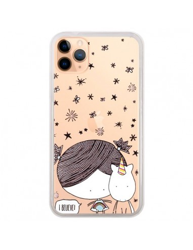 Coque iPhone 11 Pro Max Petite Fille et Licorne I Believe Transparente - Nico