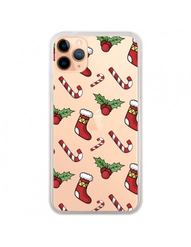 Coque iPhone 11 Pro Max Chaussette Sucre d'Orge Houx de Noël transparente - Nico