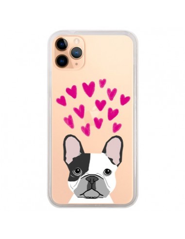 Coque iPhone 11 Pro Max Bulldog Français Coeurs Chien Transparente - Pet Friendly