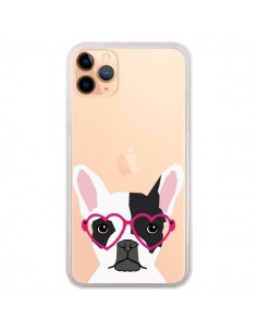 Coque iPhone 11 Pro Max Bulldog Français Lunettes Coeurs...