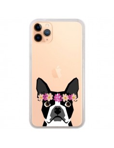 Coque iPhone 11 Pro Max Boston Terrier Fleurs Chien...