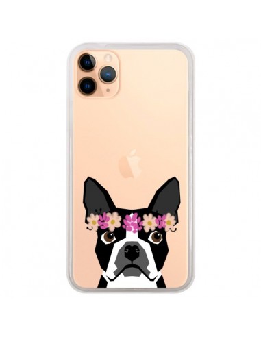 Coque iPhone 11 Pro Max Boston Terrier Fleurs Chien Transparente - Pet Friendly
