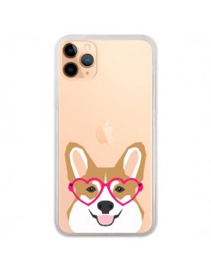 Coque iPhone 11 Pro Max Chien Marrant Lunettes Coeurs...
