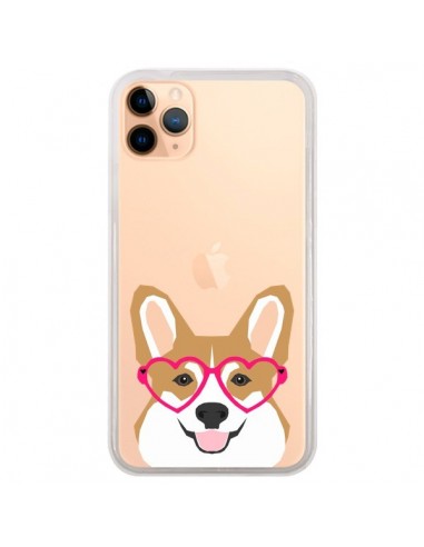 Coque iPhone 11 Pro Max Chien Marrant Lunettes Coeurs Transparente - Pet Friendly