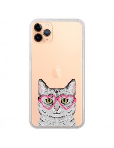 Coque iPhone 11 Pro Max Chat Gris Lunettes Coeurs...