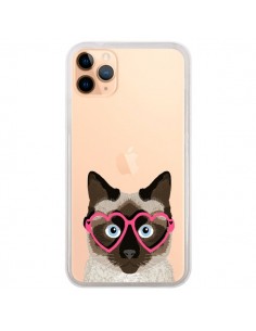 Coque iPhone 11 Pro Max Chat Marron Lunettes Coeurs...
