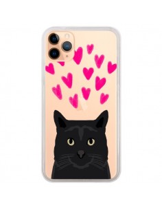Coque iPhone 11 Pro Max Chat Noir Coeurs Transparente -...