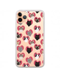 Coque iPhone 11 Pro Max Chats Coeurs Transparente - Pet...