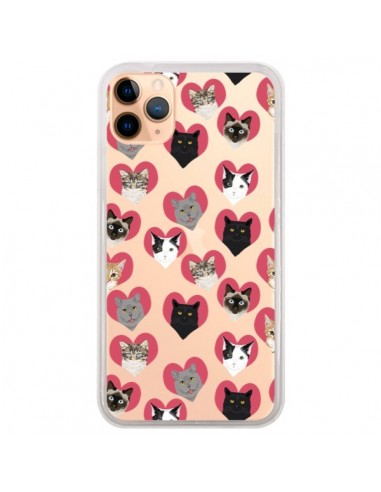 Coque iPhone 11 Pro Max Chats Coeurs Transparente - Pet Friendly