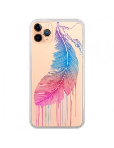 Coque iPhone 11 Pro Max Plume Feather Arc en Ciel Transparente - Rachel Caldwell