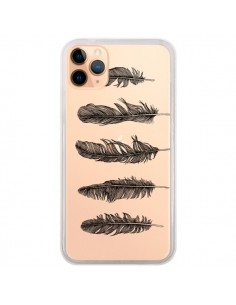 Coque iPhone 11 Pro Max Plume Feather Noir Transparente -...