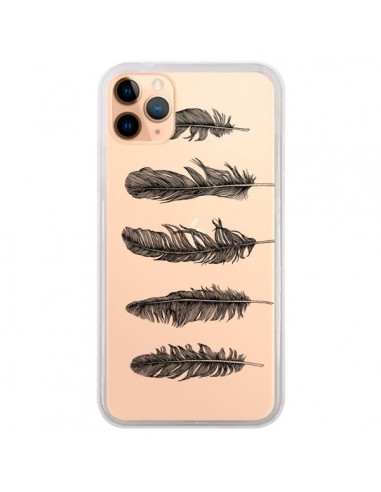 Coque iPhone 11 Pro Max Plume Feather Noir Transparente - Rachel Caldwell
