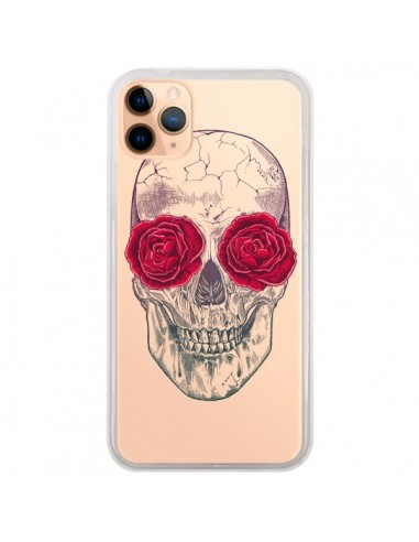 Coque iPhone 11 Pro Max Tête de Mort Rose Fleurs Transparente - Rachel Caldwell
