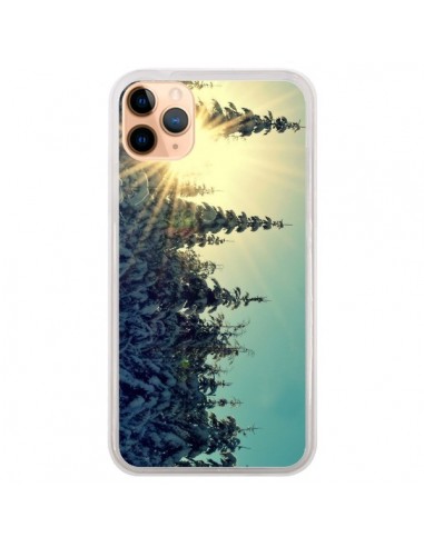 Coque iPhone 11 Pro Max Hiver Paysage Neige Montagnes Sapins Ski - R Delean