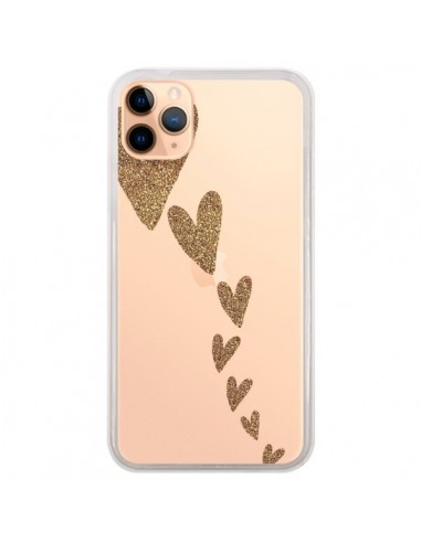 Coque iPhone 11 Pro Max Coeur Falling Gold Hearts Transparente - Sylvia Cook
