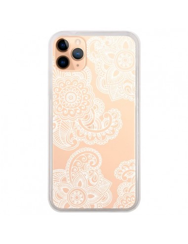 Coque iPhone 11 Pro Max Lacey Paisley Mandala Blanc Fleur Transparente - Sylvia Cook
