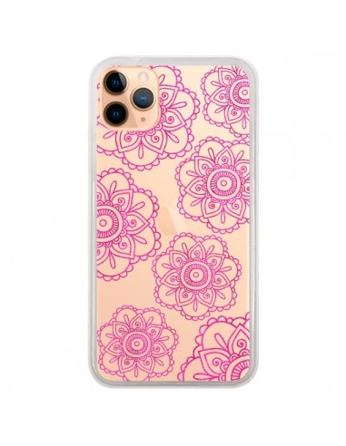 Coque iPhone 11 Pro Max Pink Doodle Flower Mandala Rose Fleur Transparente - Sylvia Cook