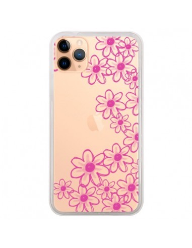 Coque iPhone 11 Pro Max Pink Flowers Fleurs Roses Transparente - Sylvia Cook
