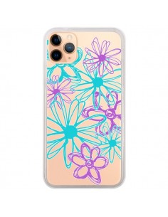 Coque iPhone 11 Pro Max Turquoise and Purple Flowers...