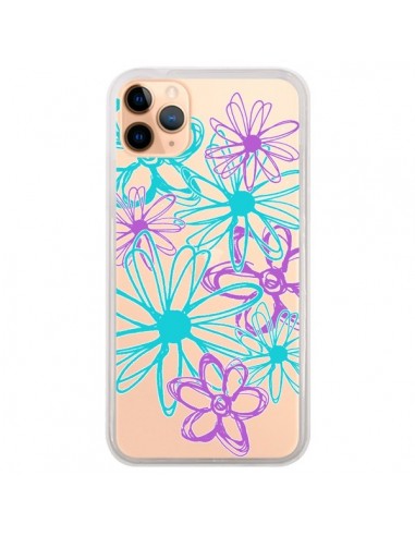 Coque iPhone 11 Pro Max Turquoise and Purple Flowers Fleurs Violettes Transparente - Sylvia Cook