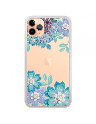 Coque iPhone 11 Pro Max Winter Flower Bleu, Fleurs d'Hiver Transparente - Sylvia Cook