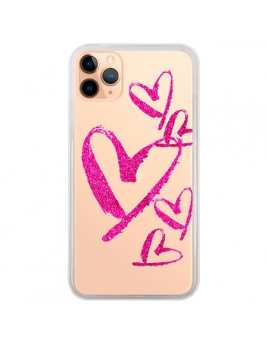 Coque iPhone 11 Pro Max Pink Heart Coeur Rose Transparente - Sylvia Cook