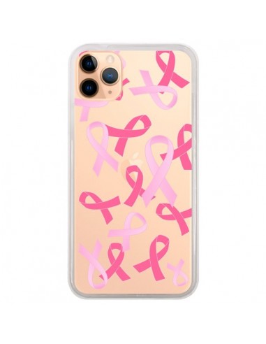 Coque iPhone 11 Pro Max Pink Ribbons Ruban Rose Transparente - Sylvia Cook
