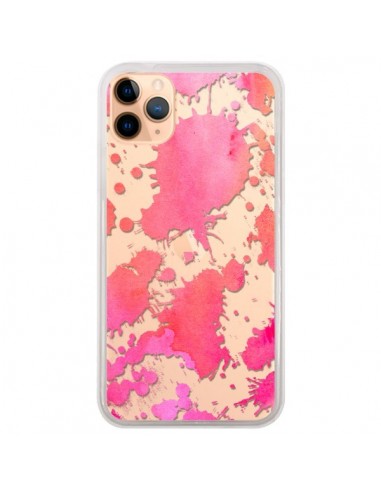 Coque iPhone 11 Pro Max Watercolor Splash Taches Rose Orange Transparente - Sylvia Cook